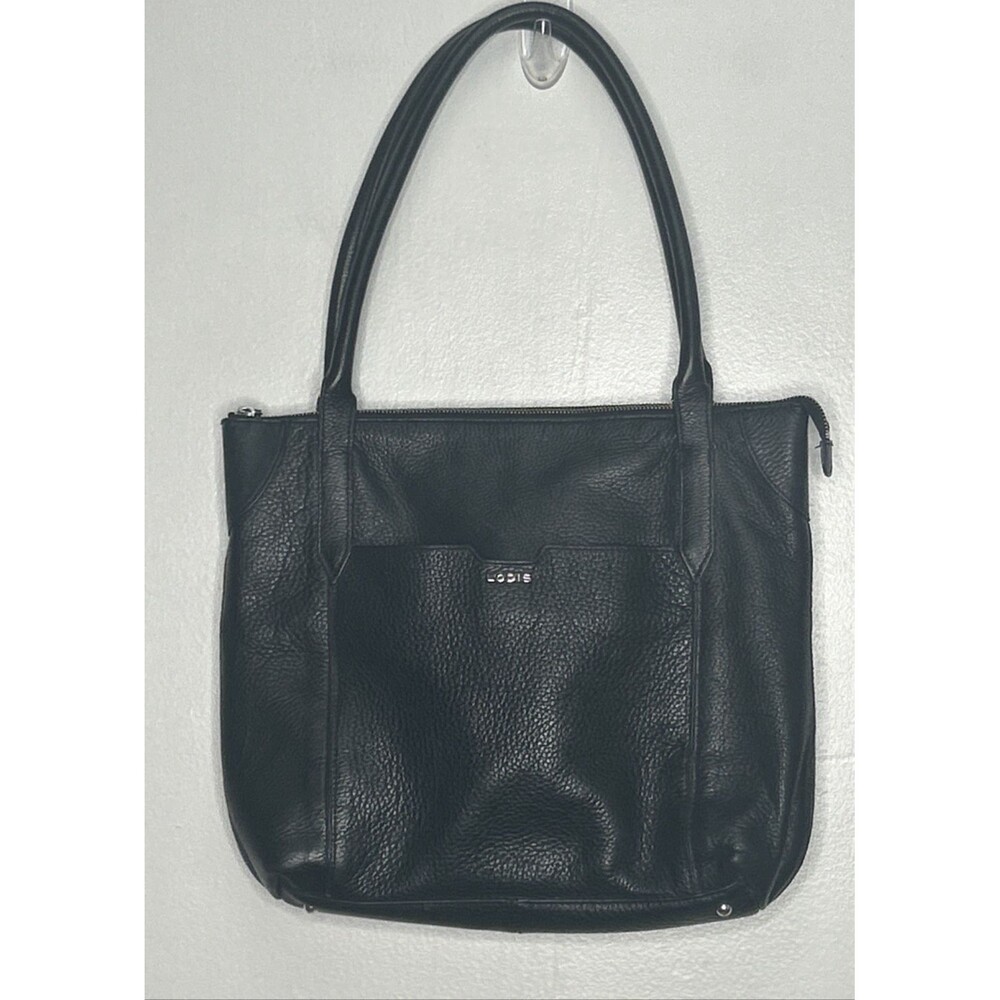 Lodis Large Pebbled Leather Shoulder Zip Tote Bag Purse Black Lagenlook